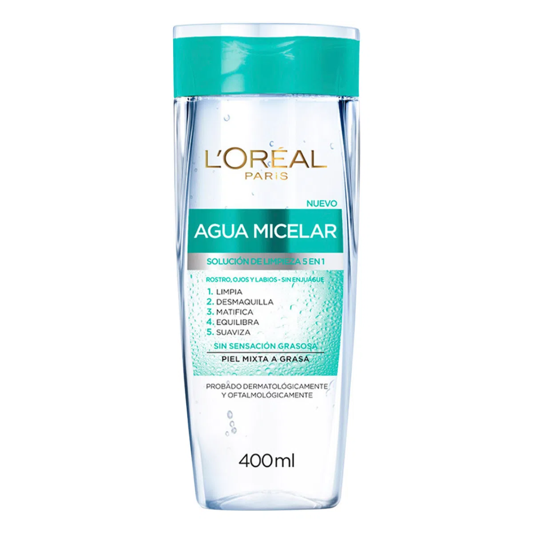 L´OREAL - AGUA MICELAR SOLUCIÓN LIMPIEZA 5 EN 1 400ml PEL MIXTA A GRASA
