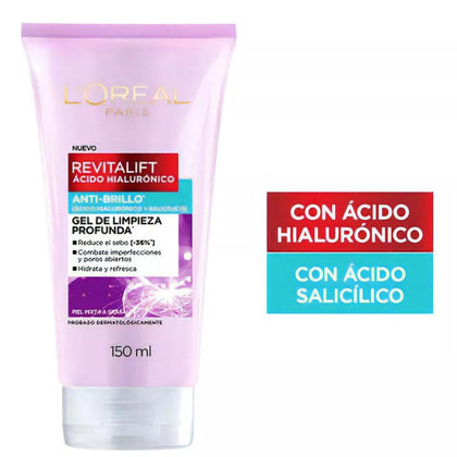 LOREAL - GEL DE LIMPIEZA ANTI-BRILLO CON ÁCIDO HIALURÓNICO 150 ML